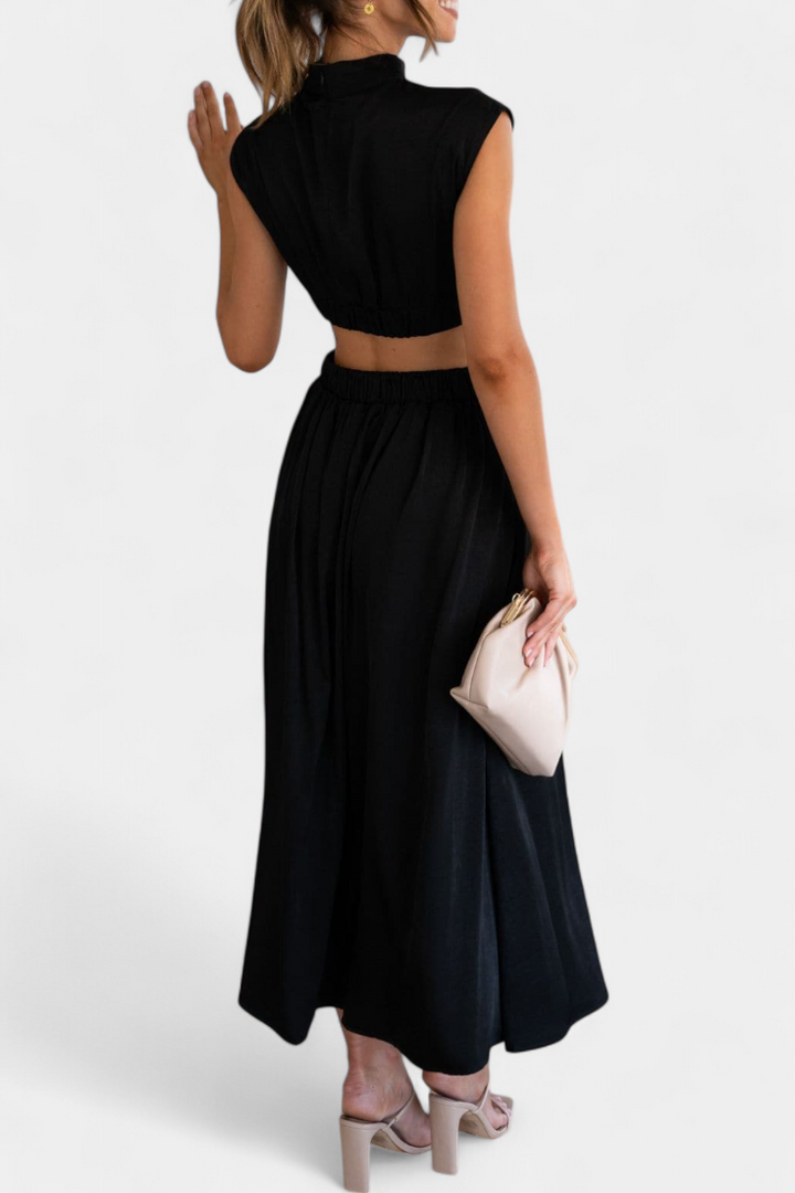 Jocelyn Ensemble Long Minimaliste avec Col Haut et Fente Latérale