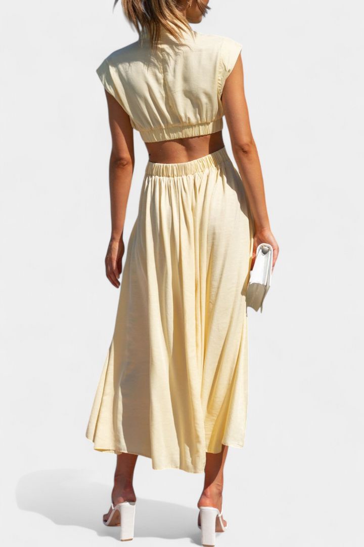 Jocelyn Ensemble Long Minimaliste avec Col Haut et Fente Latérale