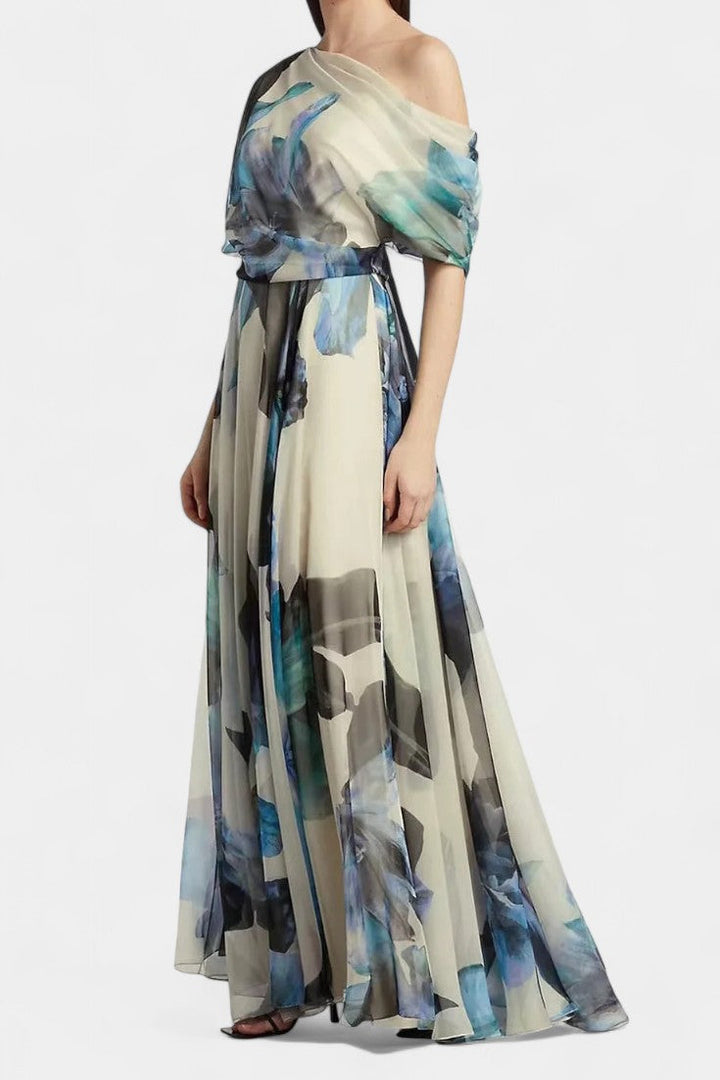Robe Asymétrique Sanaa à Épaule Unique avec Imprimé Floral Abstrait