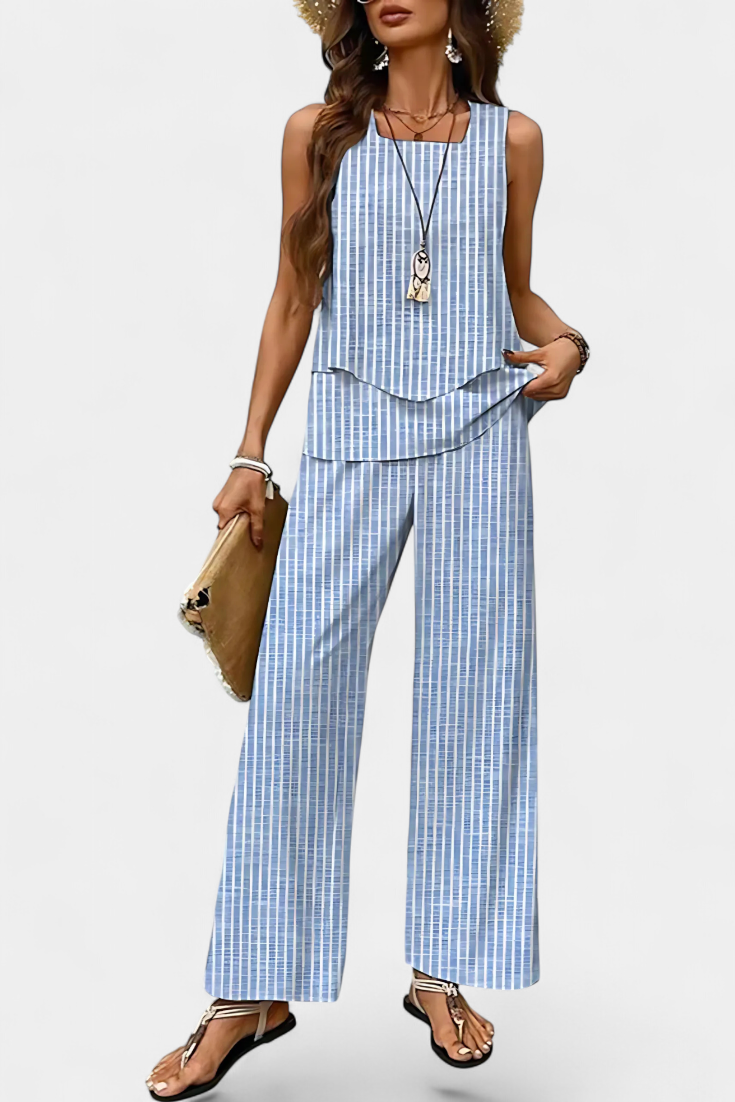 Martina Ensemble Boho Élégant Sans Manches avec Pantalon Droit Imprimé