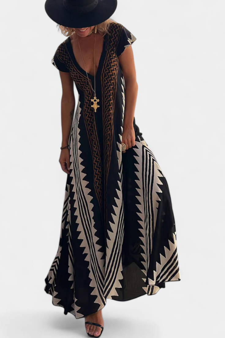 Robe Maxi Bohémienne Dakota avec Motif Géométrique