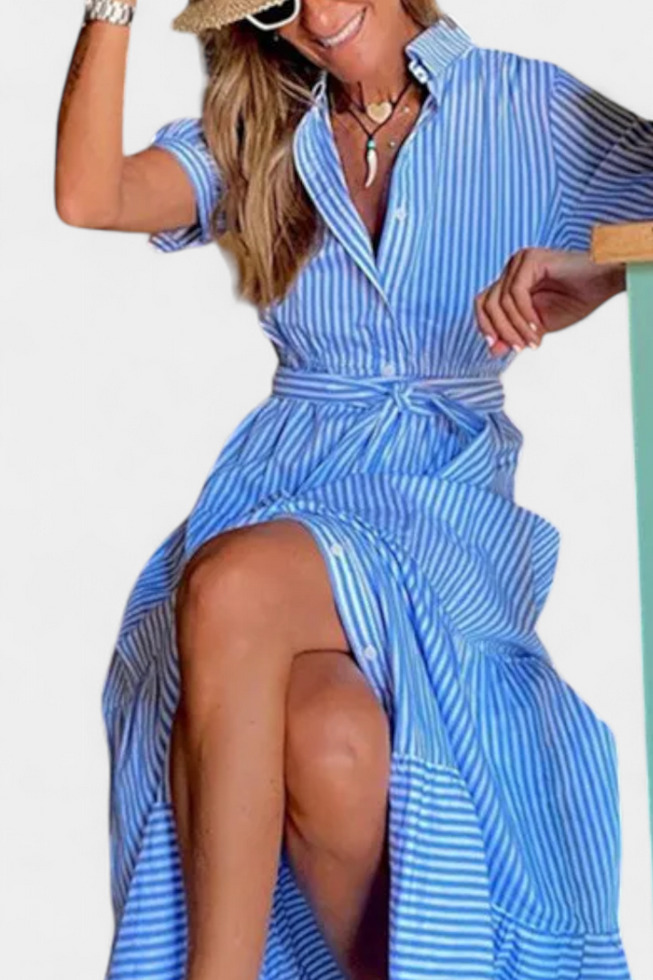 Robe Chemise Longue Rayée Maya avec Ceinture