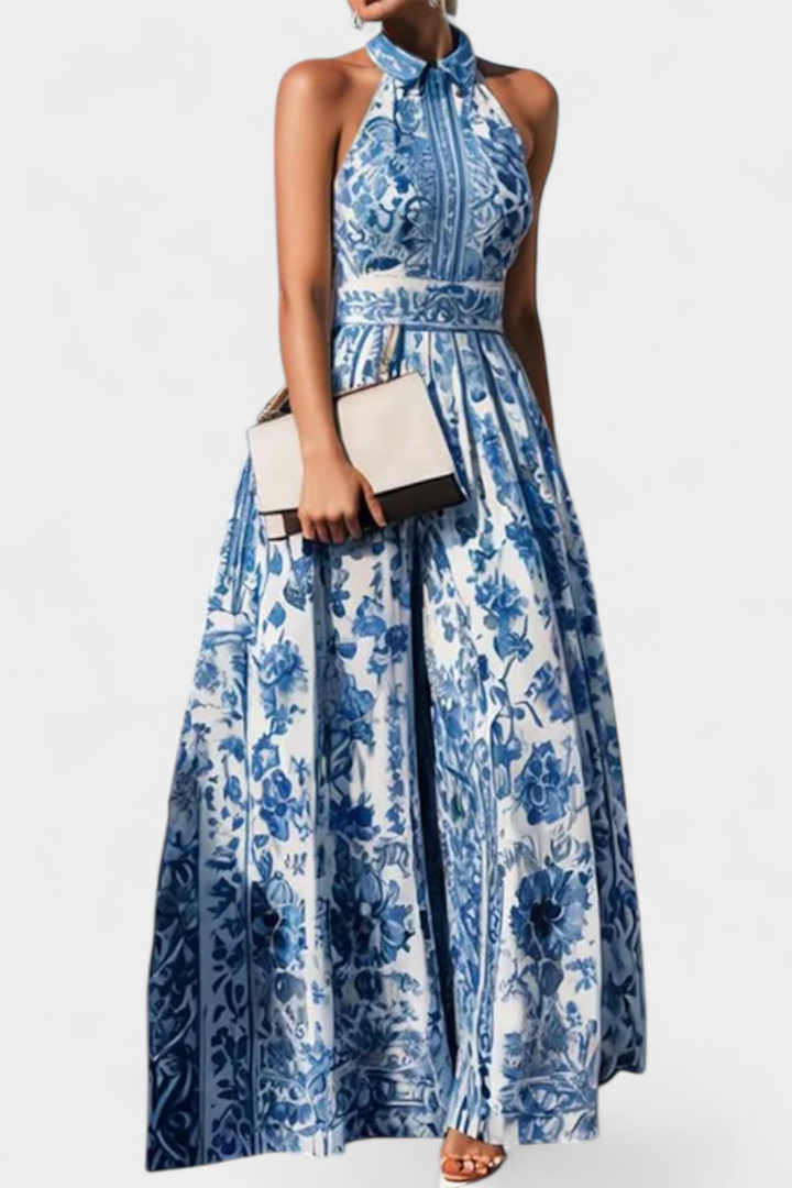 Robe Shante A-Line Imprimée Florale avec Col Rabattu