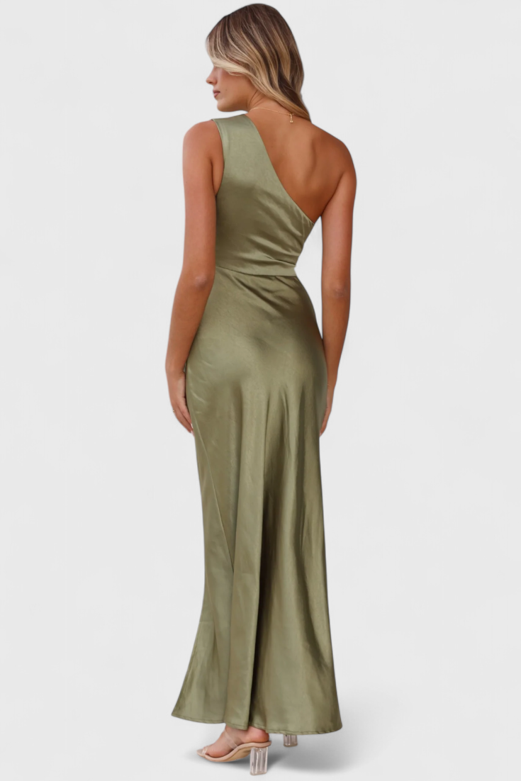 Robe Josefa à Une Épaule avec Plis et Haute Fente