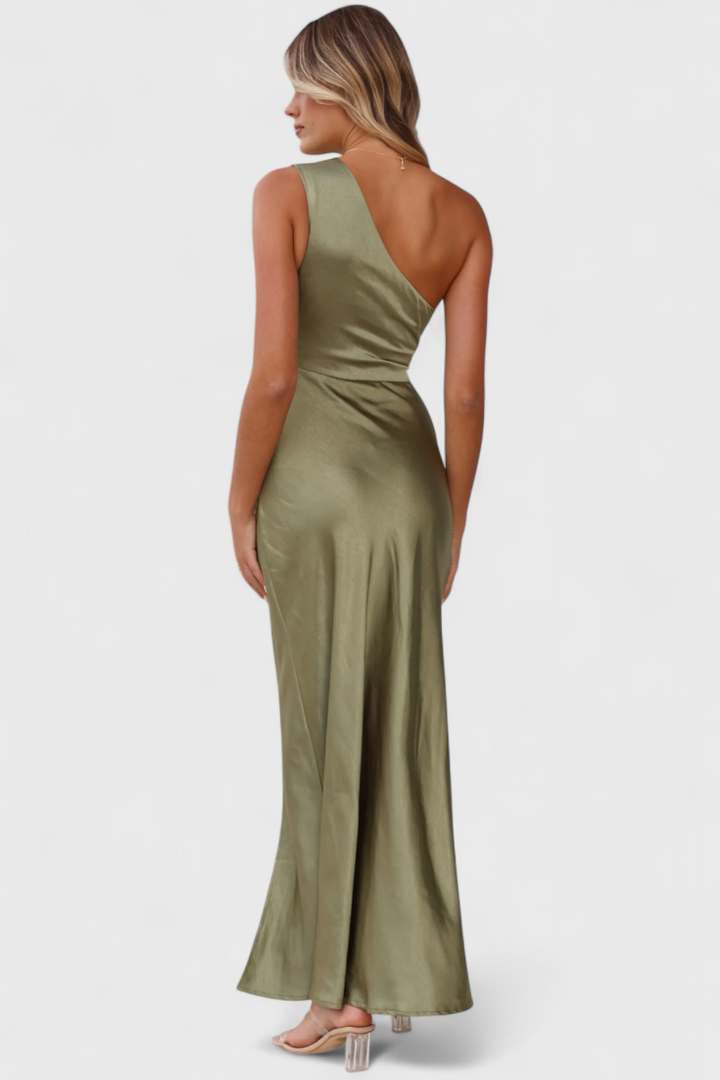 Robe Josefa à Une Épaule avec Plis et Haute Fente