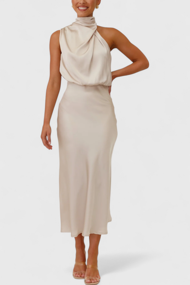 Rina Robe Élégante à Col Halter Drapé