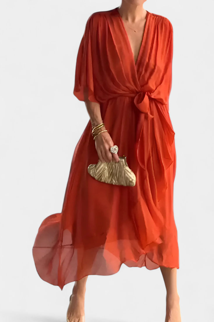 Luisa Robe Longue avec Décolleté en V et Coupe Flowy