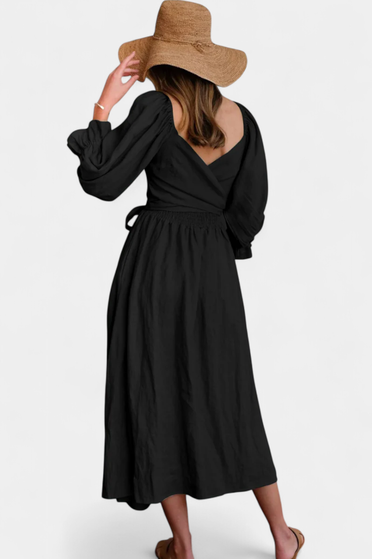 Robe Petra à Deux Niveaux avec Corps Froncé et Manches Bouffantes