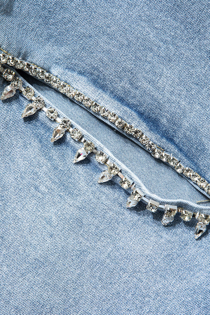 Jeans Evian Délavés Jambe Droite avec Strass