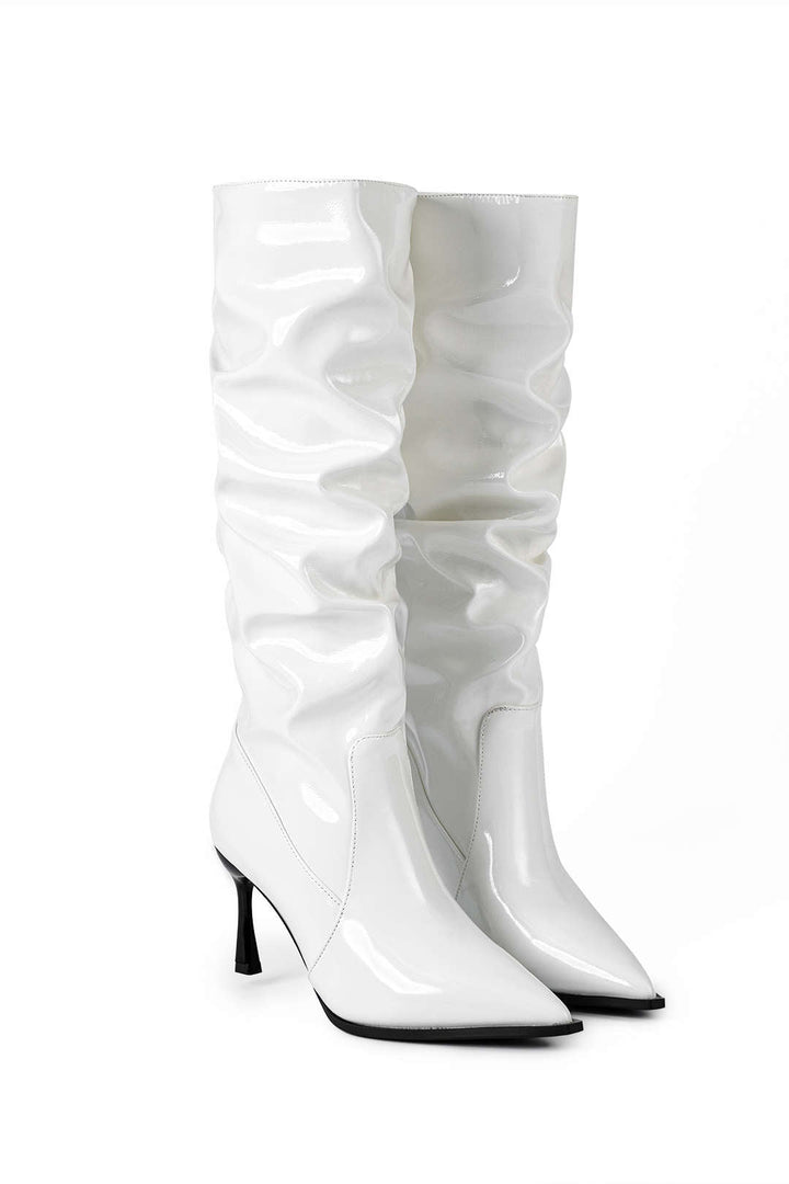 Bottes en Cuir Synthétique avec Plis et Pointe Aigüe