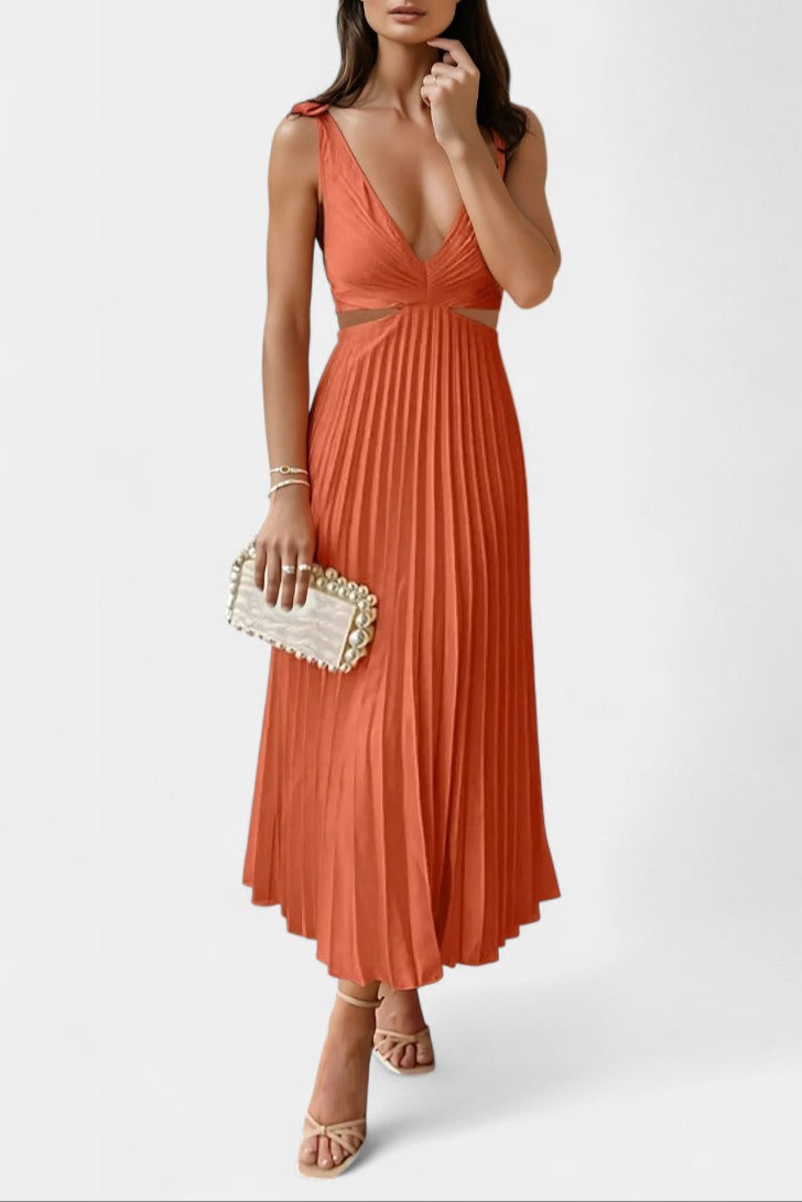 Robe Selena Sans Manches Plissée avec Fente Latérale et Détail Tordu