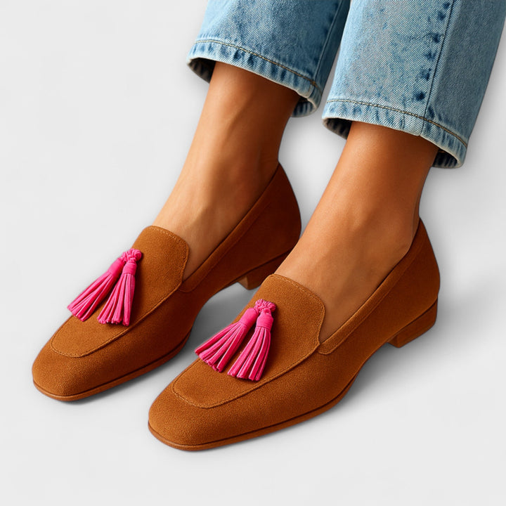 Mocassins Rosa en Daim avec Franges Décoratives