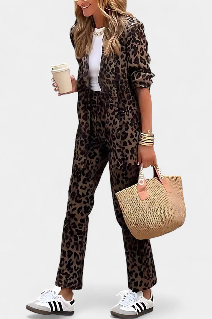 Nusa Ensemble de Veste et Pantalon à Imprimé Léopard