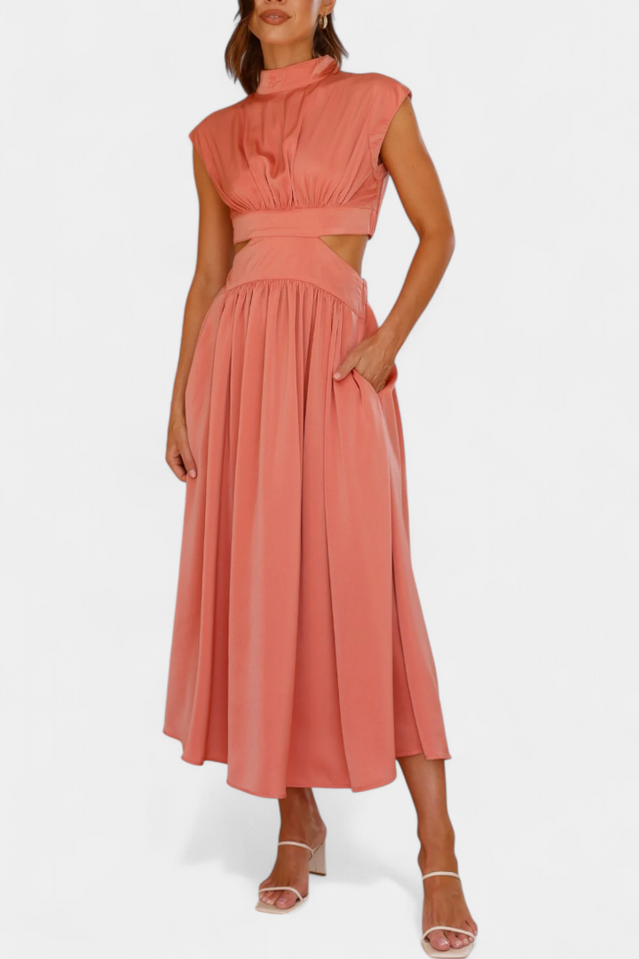 Jocelyn Ensemble Long Minimaliste avec Col Haut et Fente Latérale