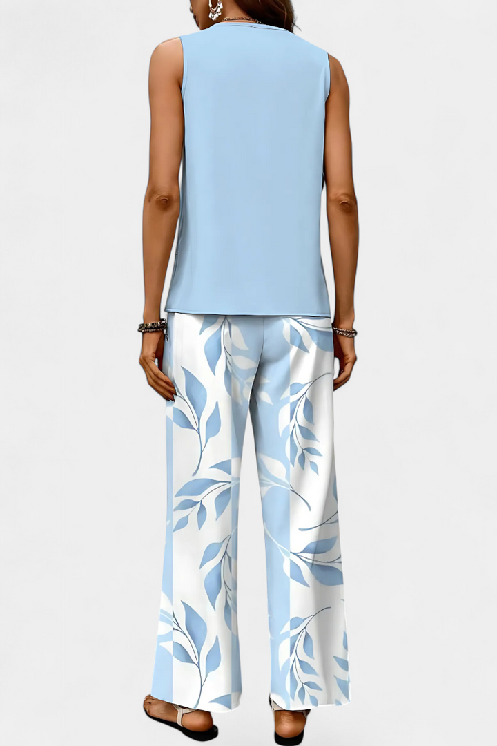 Martina Ensemble Boho Élégant Sans Manches avec Pantalon Droit Imprimé
