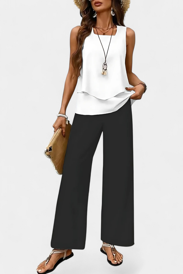 Martina Ensemble Boho Élégant Sans Manches avec Pantalon Droit Imprimé