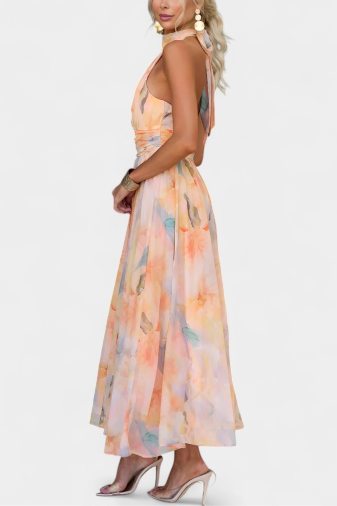 Robe Alaia avec Imprimé Aquarelle et Col Halter