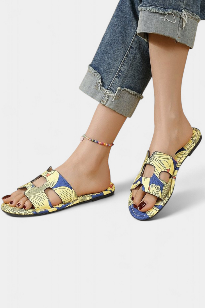 Sandales Plates Multicolores Berenice avec Imprimé Tropical