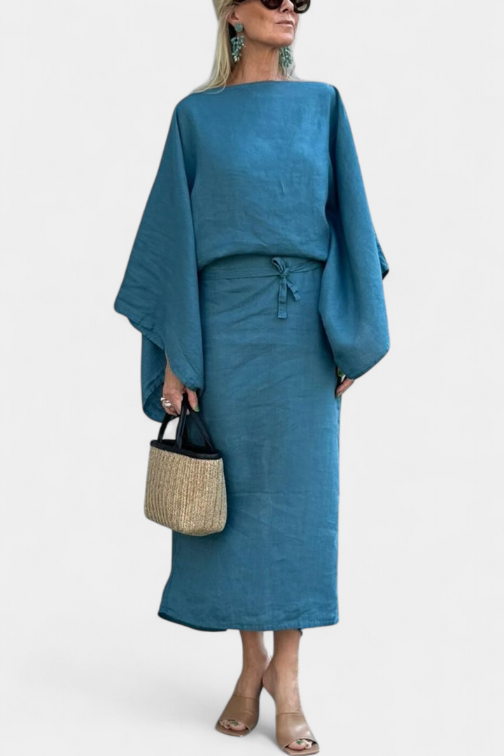Kamilia Robe Kimono en Lin et Coton avec Ceinture
