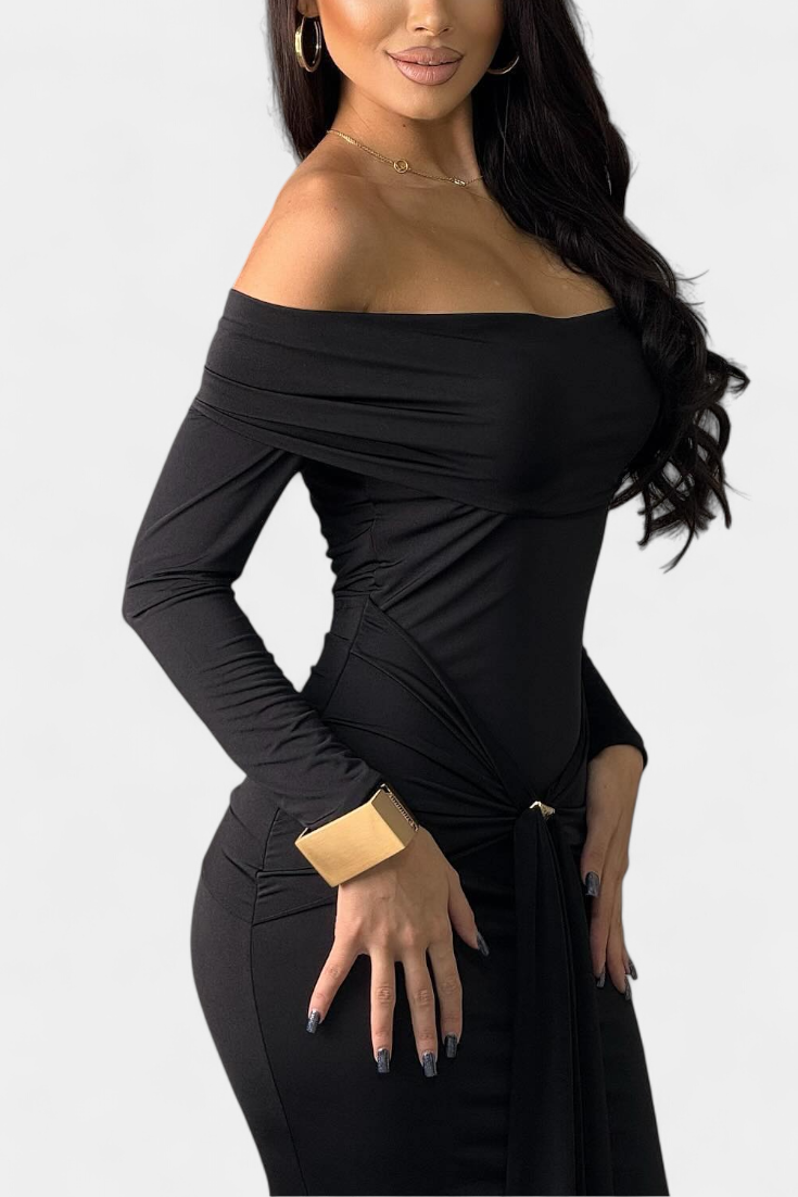 Robe Croisée à Une Épaule Vesna avec Manches Longues