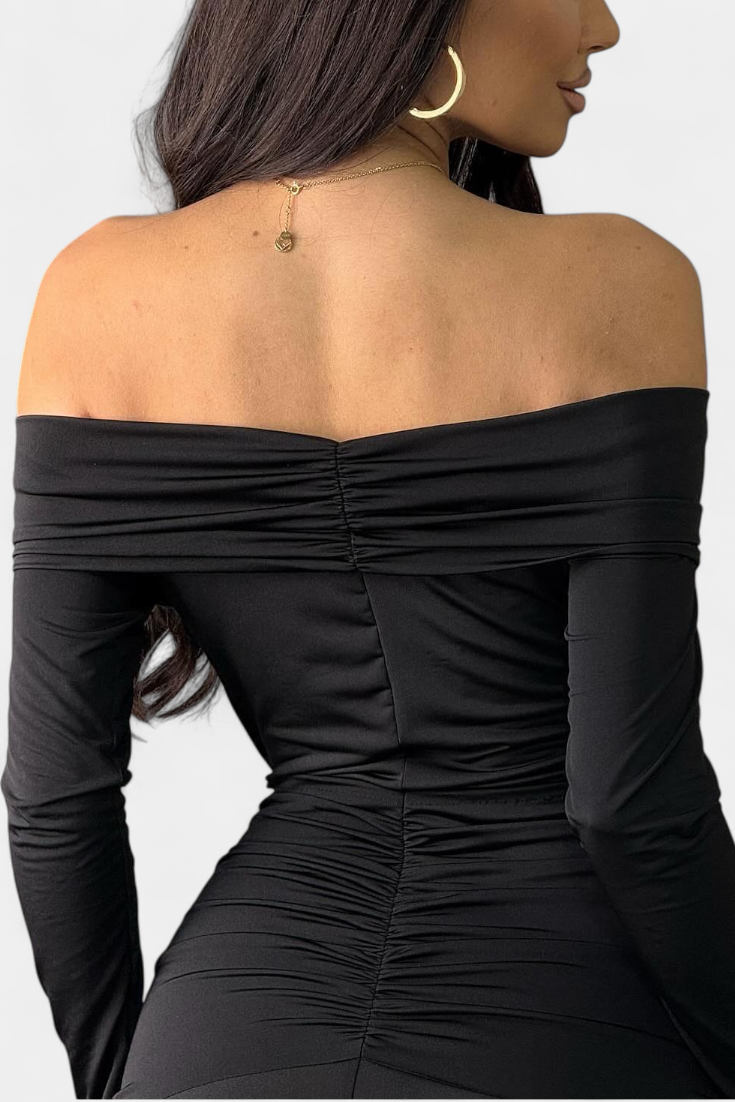Robe Croisée à Une Épaule Vesna avec Manches Longues