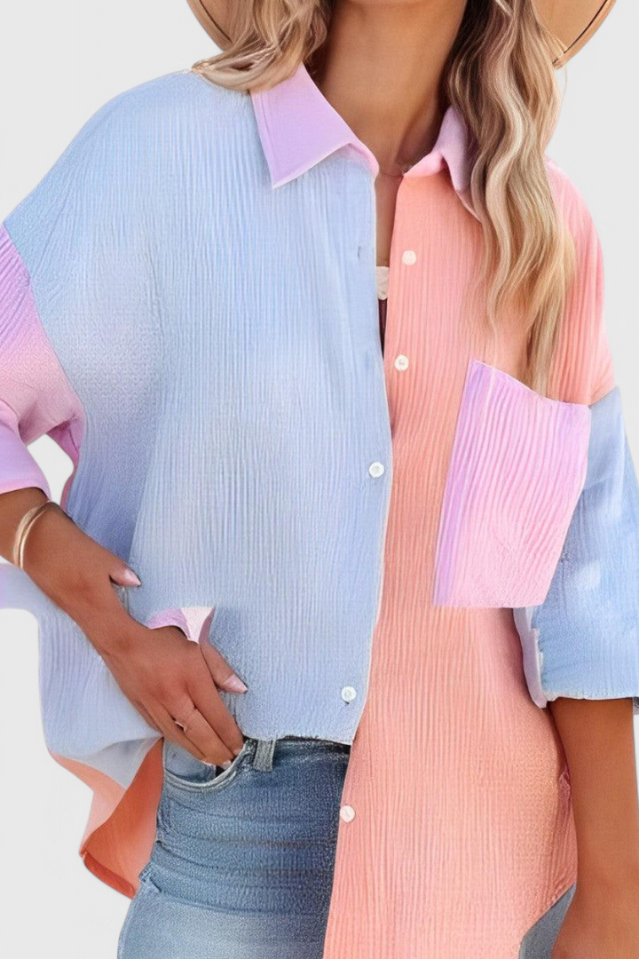 Blouse Juniper à Boutons en Bloc de Couleur