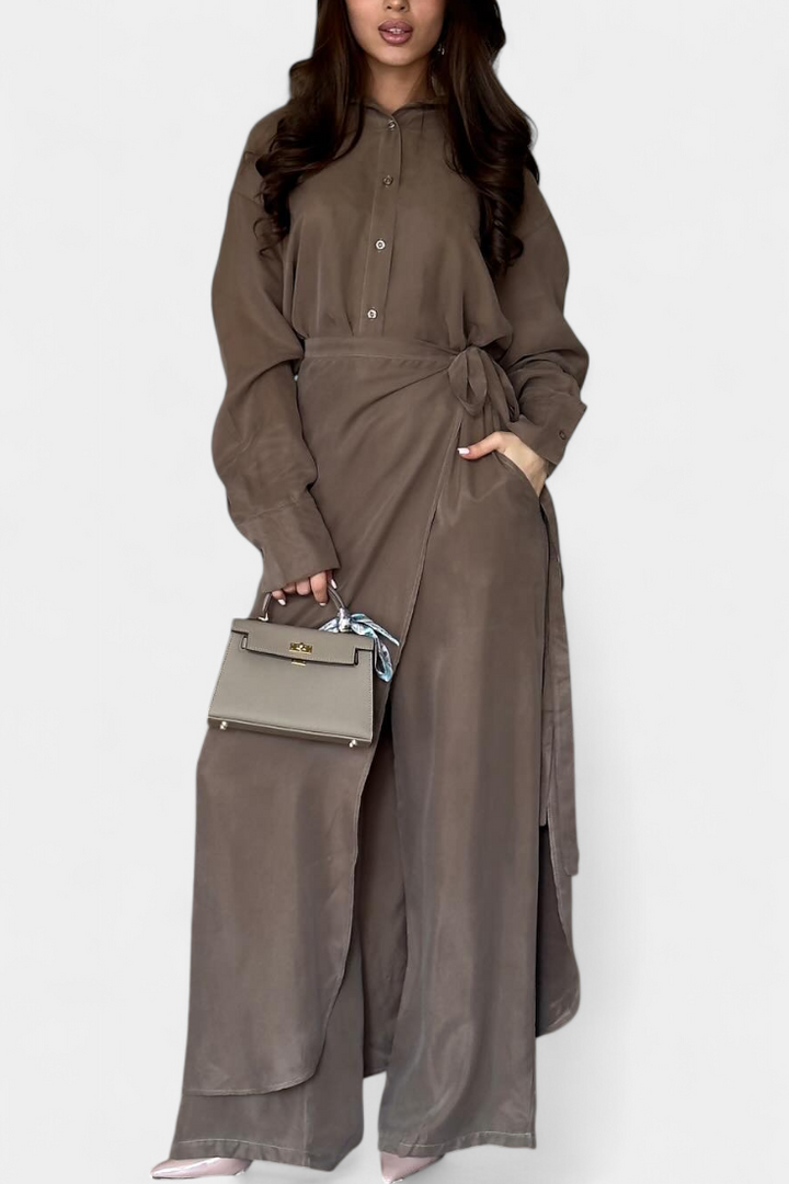Marisol Ensemble Décontracté de Chemise Ample et Pantalon Jupe