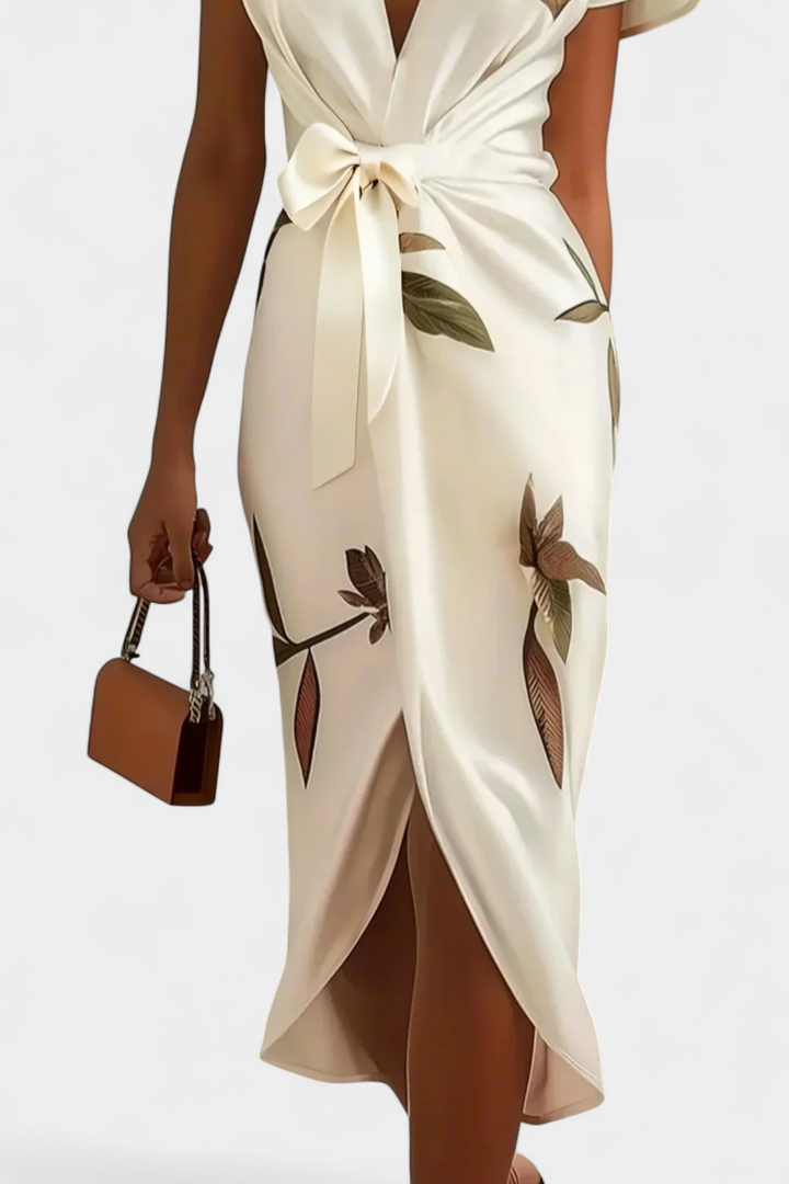 Robe Croisée Dhalia avec Imprimé de Feuilles