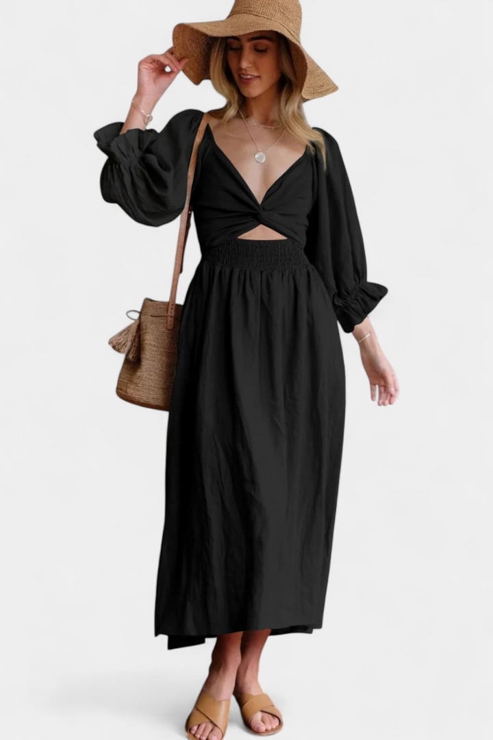 Robe Petra à Deux Niveaux avec Corps Froncé et Manches Bouffantes