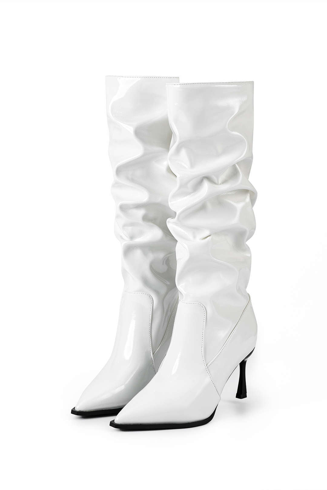 Bottes en Cuir Synthétique avec Plis et Pointe Aiguisée