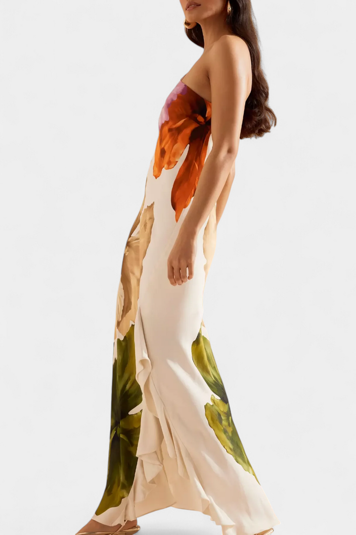Robe Élégante Almudena avec Patchwork et Col Asymétrique