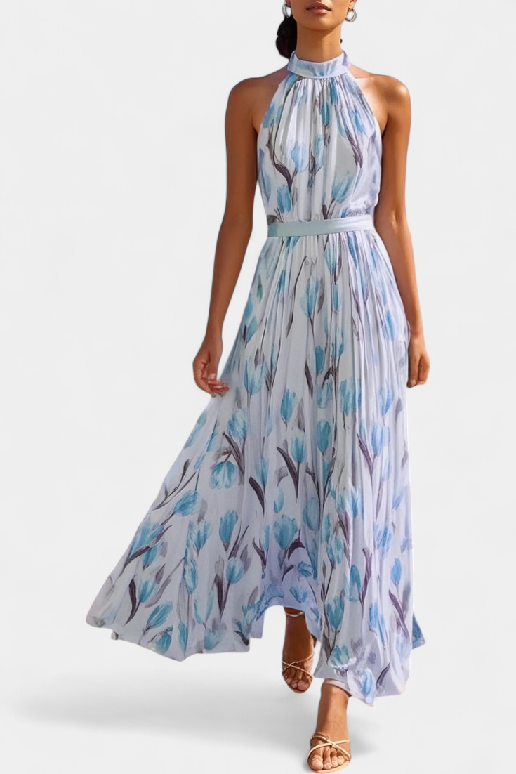 Robe Juliene Fleurie Sans Manches avec Ceinture