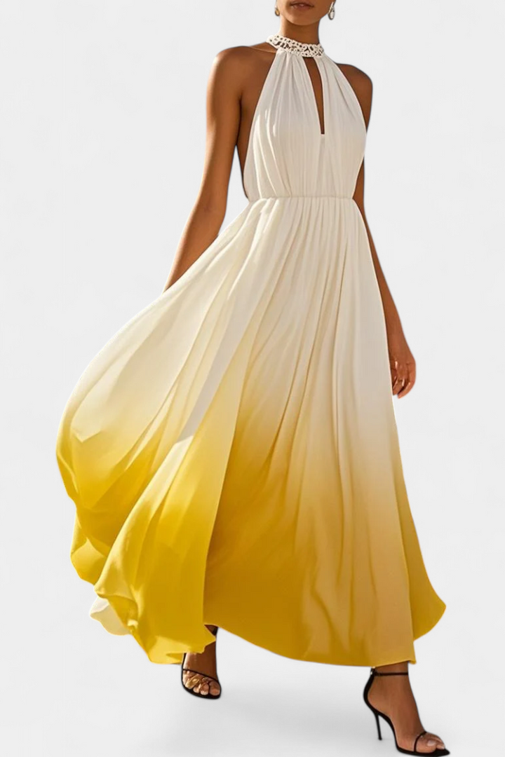 Robe Maxi Halter Plissée Starla avec Détails en Perles