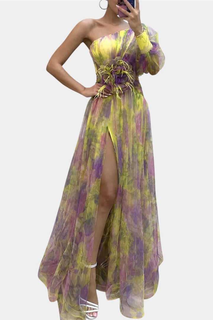Robe Maxi Asymétrique à Une Épaule Amelie avec Imprimé Artistique