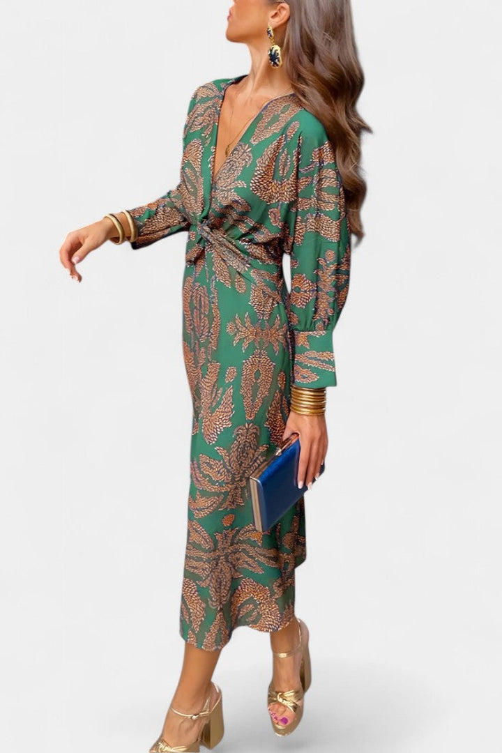 Elara Robe Maxi avec Décolleté en V et Nœud Frontal