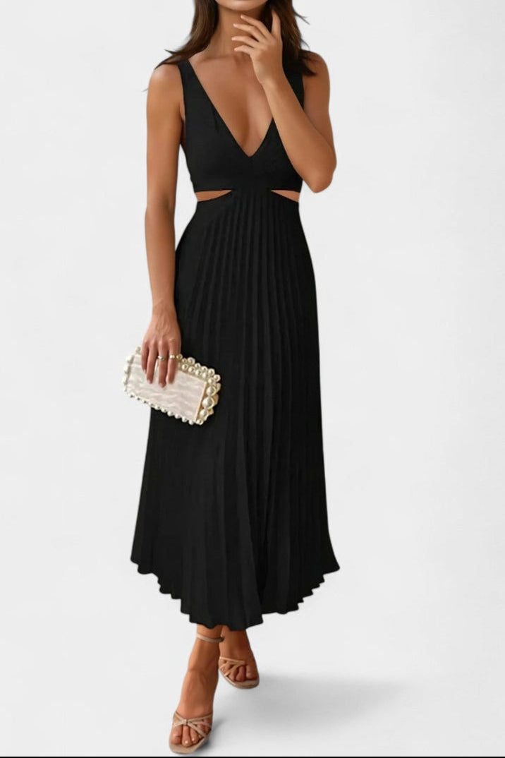 Robe Selena Sans Manches Plissée avec Fente Latérale et Détail Tordu
