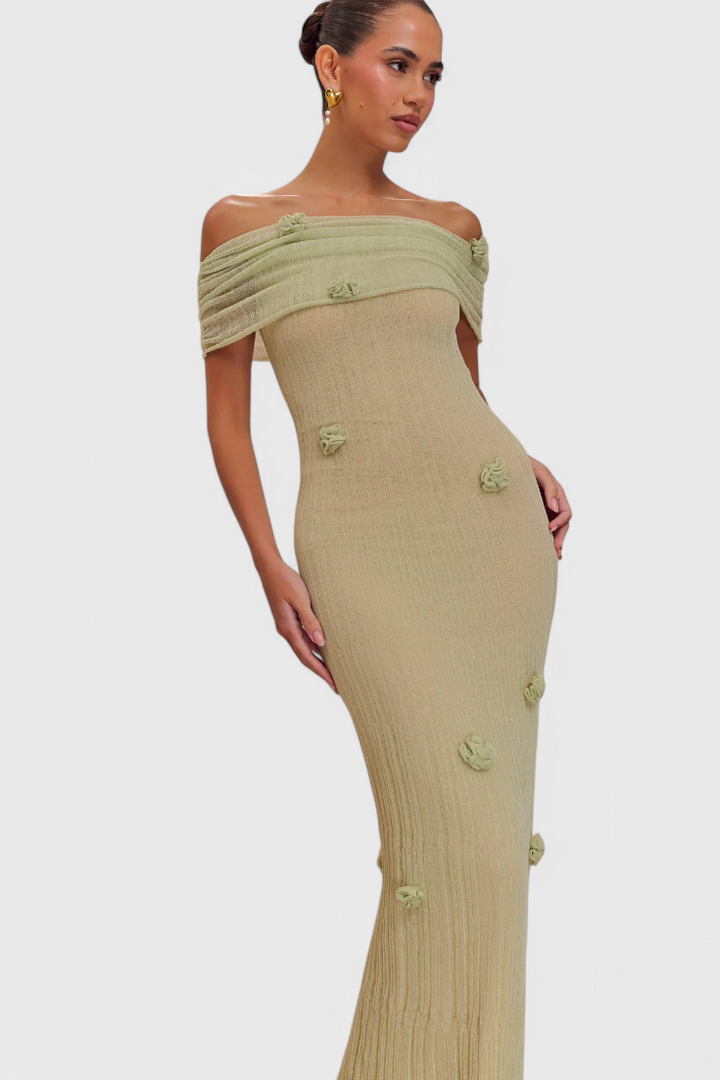 Barbara Robe Maxi en Tricot Off-Shoulder
