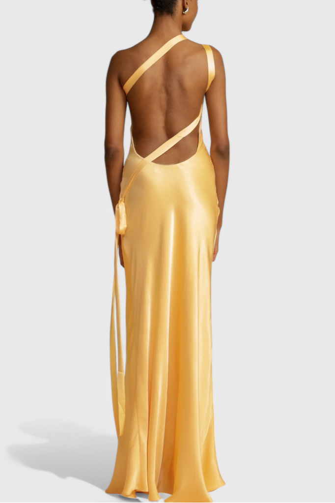 Robe Maxi Lucra avec Bretelles Diagonales et Dos Nu