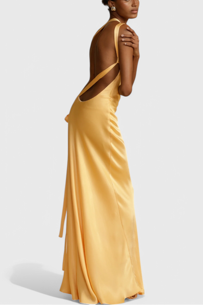 Robe Maxi Lucra avec Bretelles Diagonales et Dos Nu