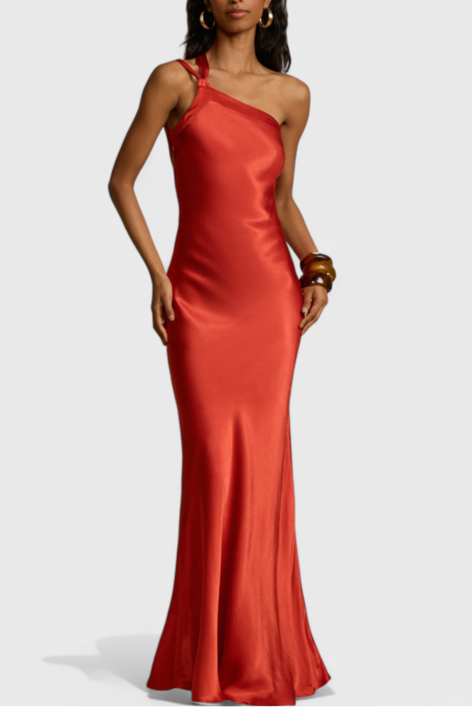 Robe Maxi Lucra avec Bretelles Diagonales et Dos Nu