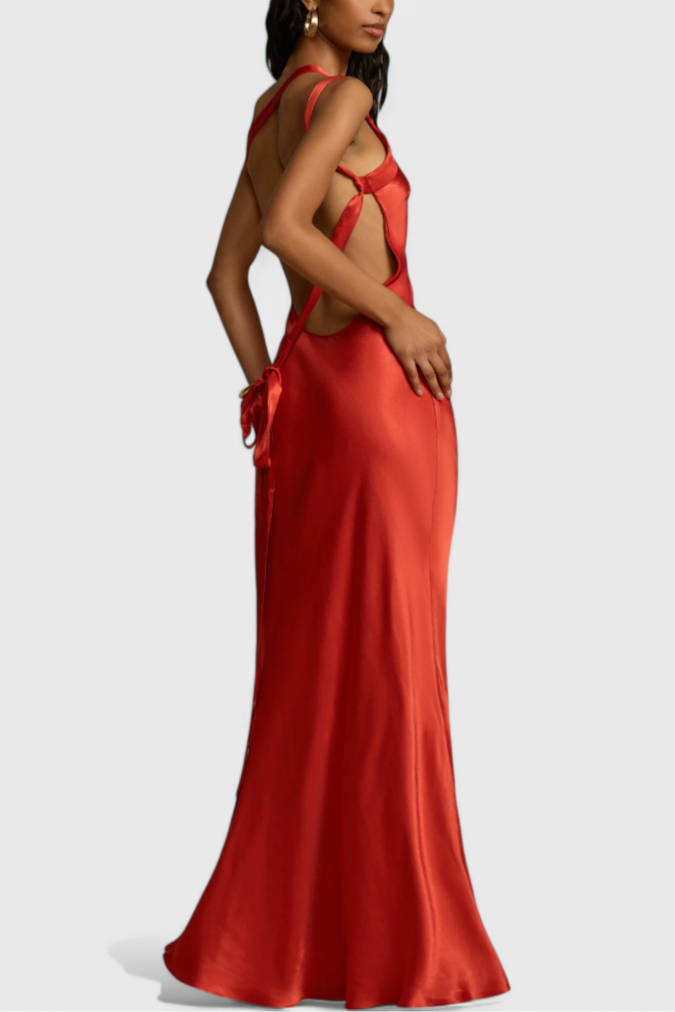 Robe Maxi Lucra avec Bretelles Diagonales et Dos Nu