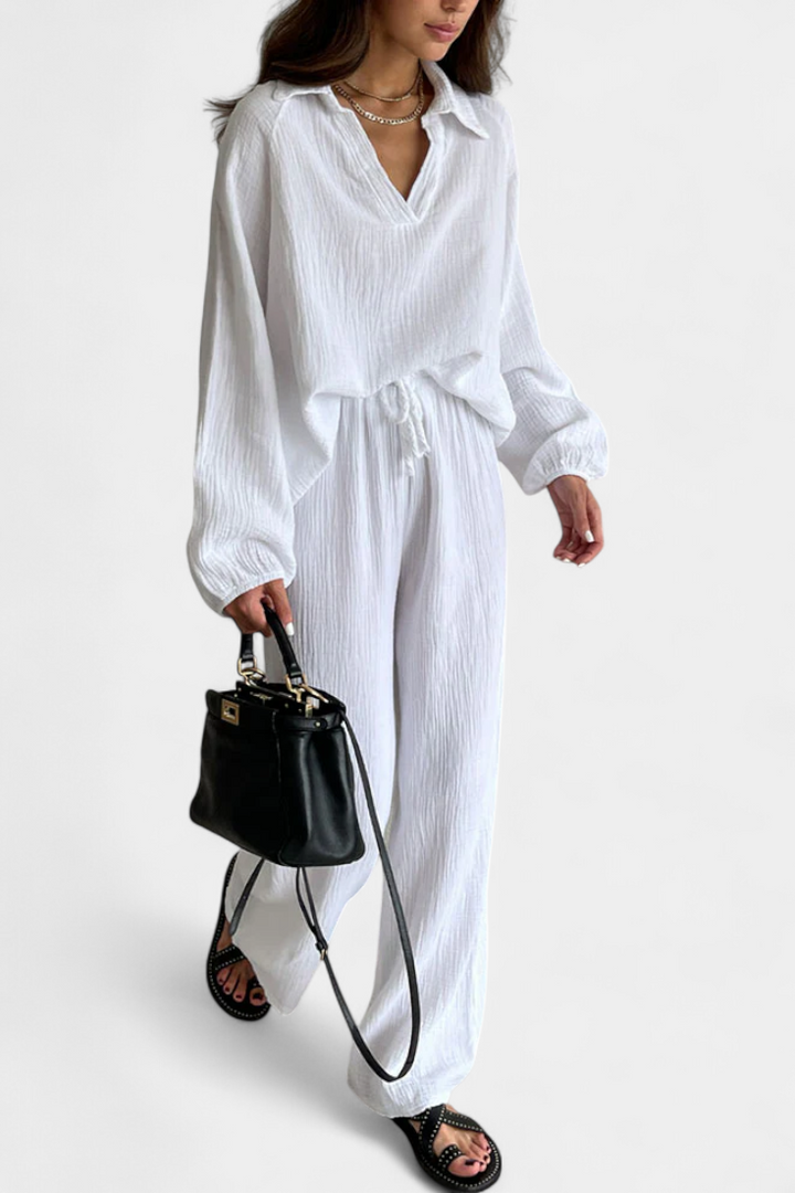 Aya Ensemble de Deux Pièces en Coton avec Décolleté en V