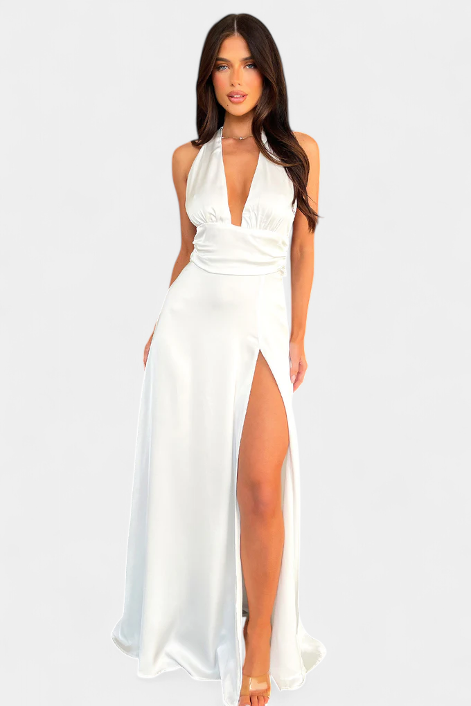 Robe Latisha à Col Halter et Grande Fente