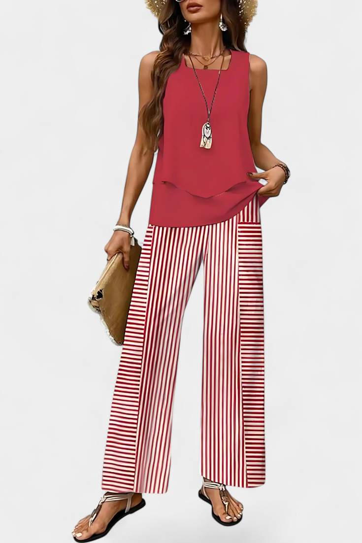 Martina Ensemble Boho Élégant Sans Manches avec Pantalon Droit Imprimé