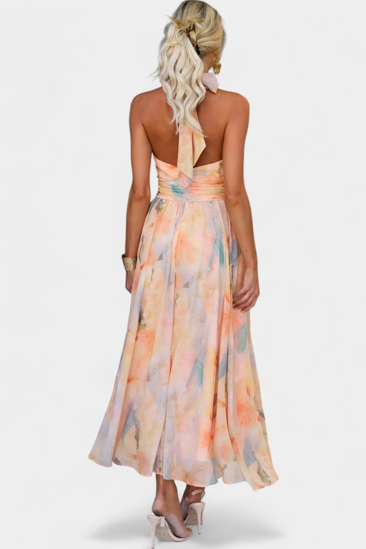 Robe Alaia avec Imprimé Aquarelle et Col Halter