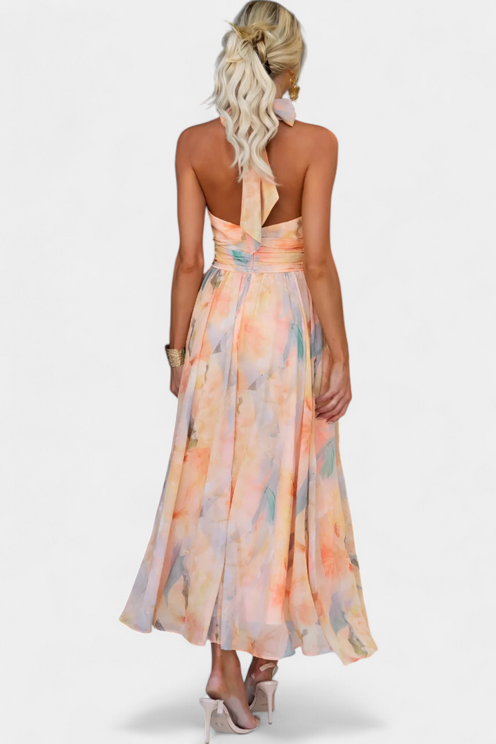 Robe Alaia avec Imprimé Aquarelle et Col Halter