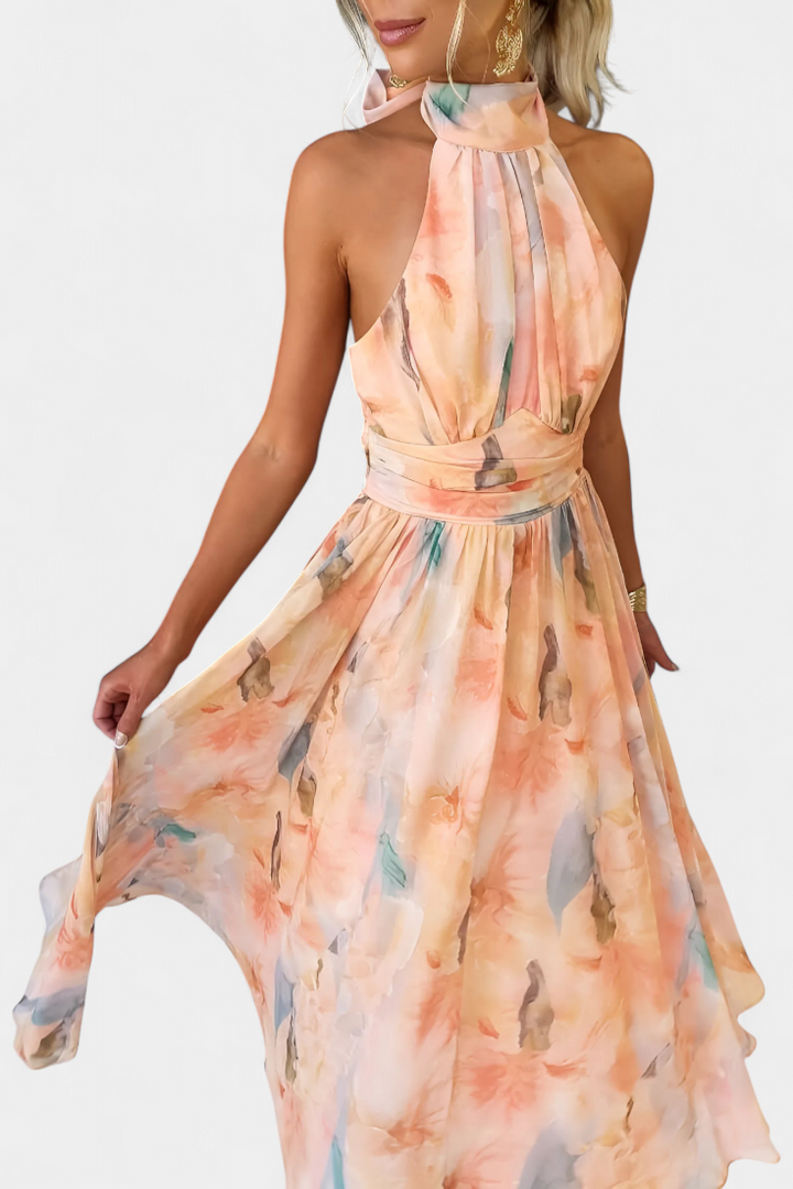 Robe Alaia avec Imprimé Aquarelle et Col Halter