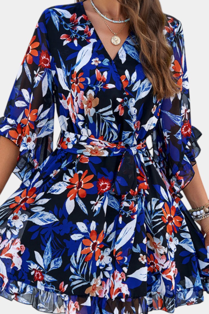 Robe Mini Fleurie Imprimée Besa avec Silhouette Fluide