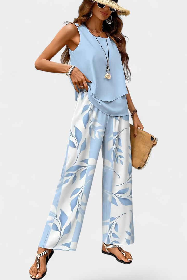 Martina Ensemble Boho Élégant Sans Manches avec Pantalon Droit Imprimé
