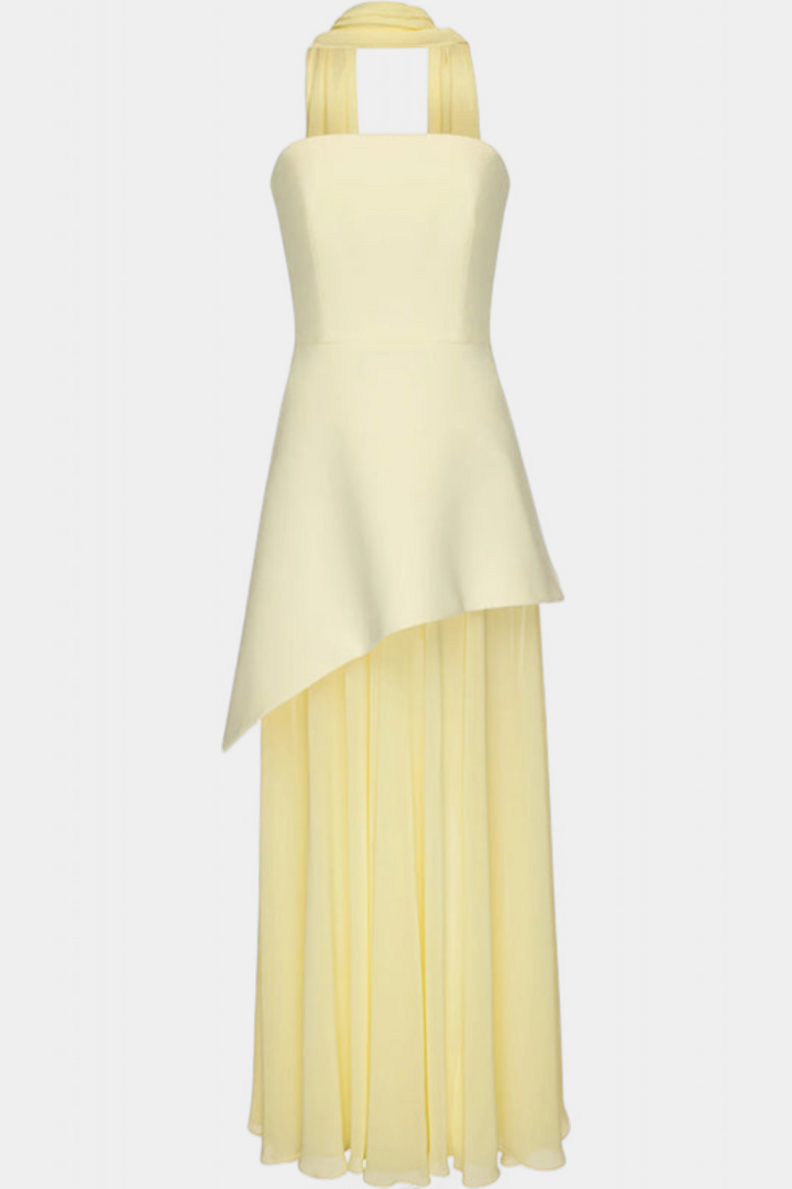 Robe Maxi Celaena en Chiffon Off Shoulder avec Fente Latérale